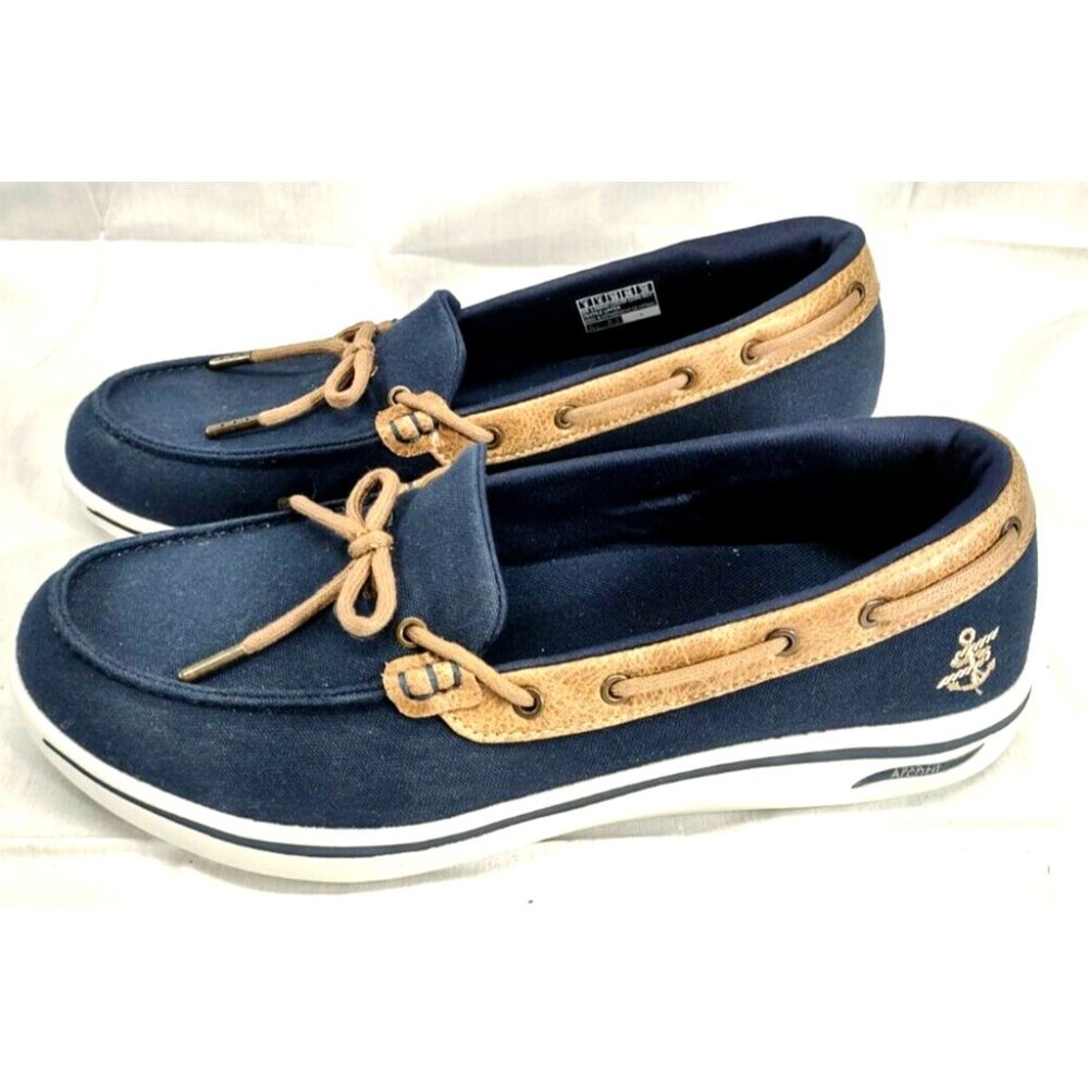 Skechers Womens Arch Fit On The Go Shore Boat Shoe Air Cooled Sz 9 Navy 136600